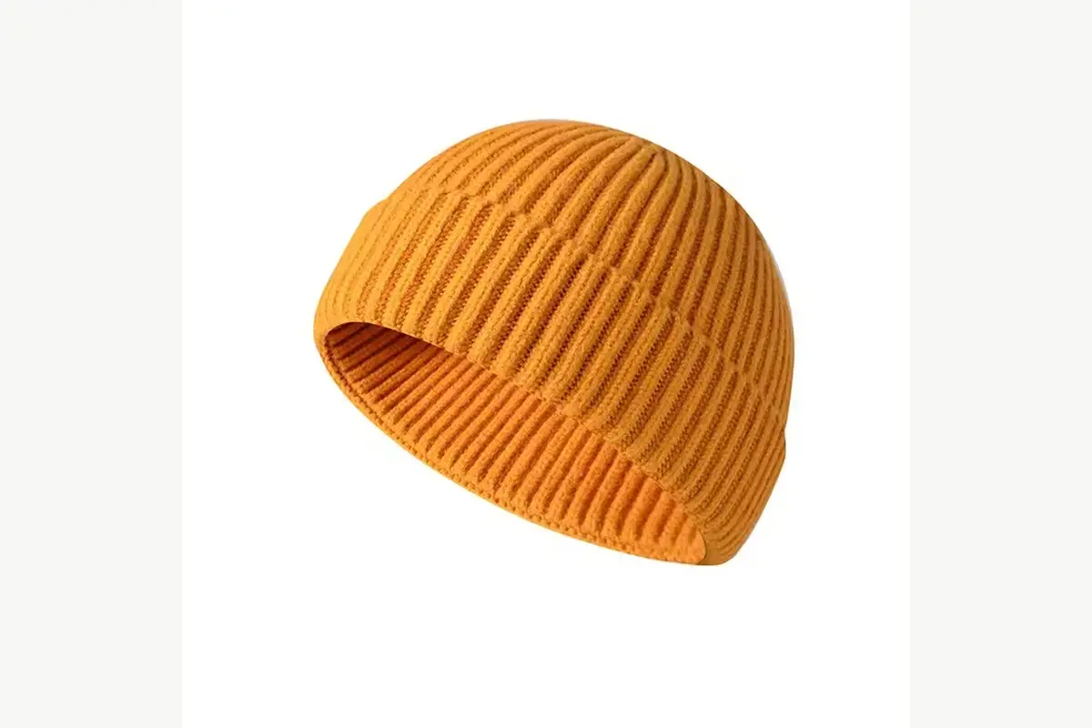 Orange rib-knit beanie without a folded cuff