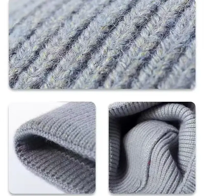 Close views of a pale ribbed knit surface and folded cuff