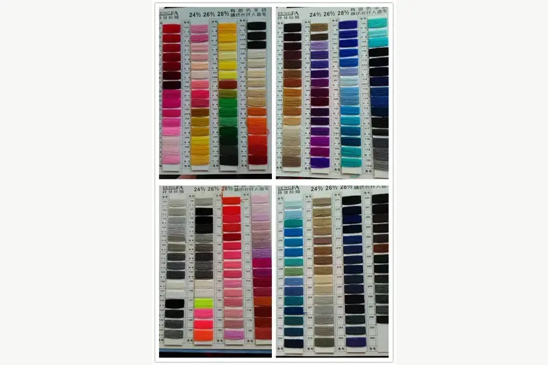 Rows of yarn color samples for knitwear selection