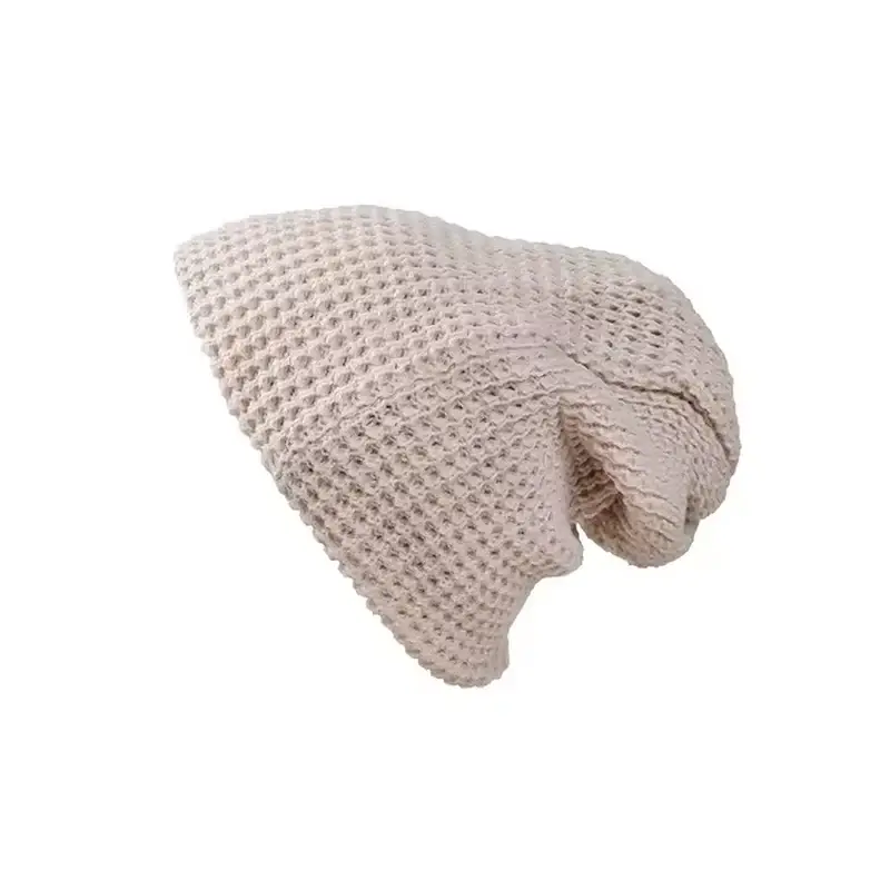 Cream relaxed fit knit beanie with a long crown