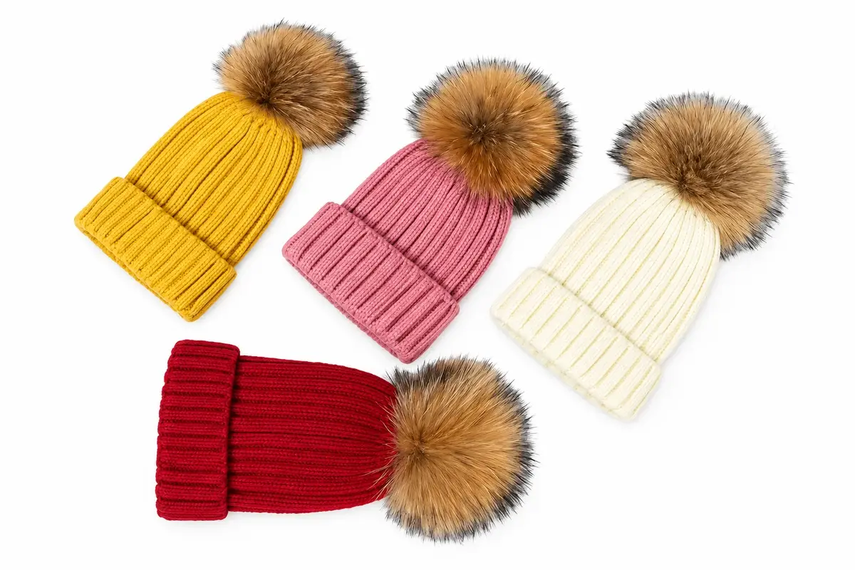 Color options for beanie shells and fluffy faux fur pom poms
