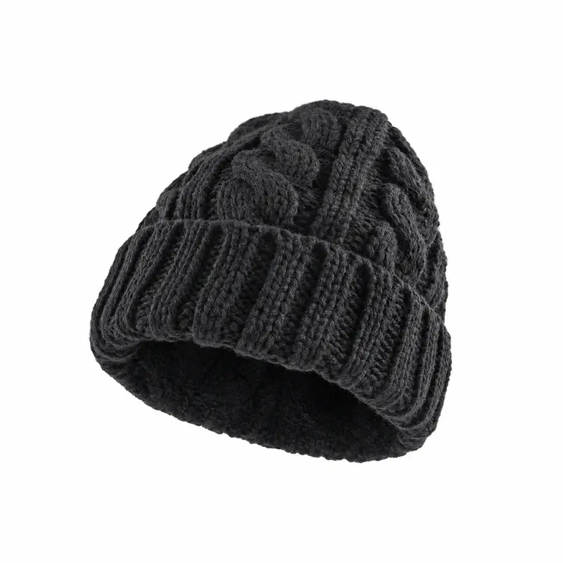 Dark charcoal rib-knit cuffed beanie with a deep folded cuff