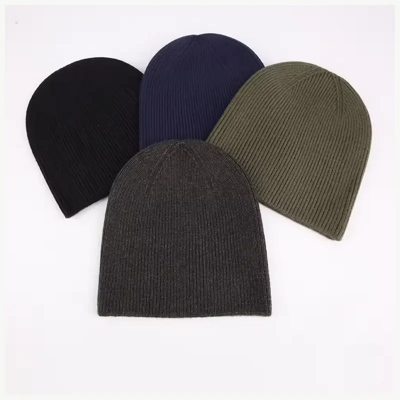 Black, navy, olive, and charcoal cuffless knit beanies