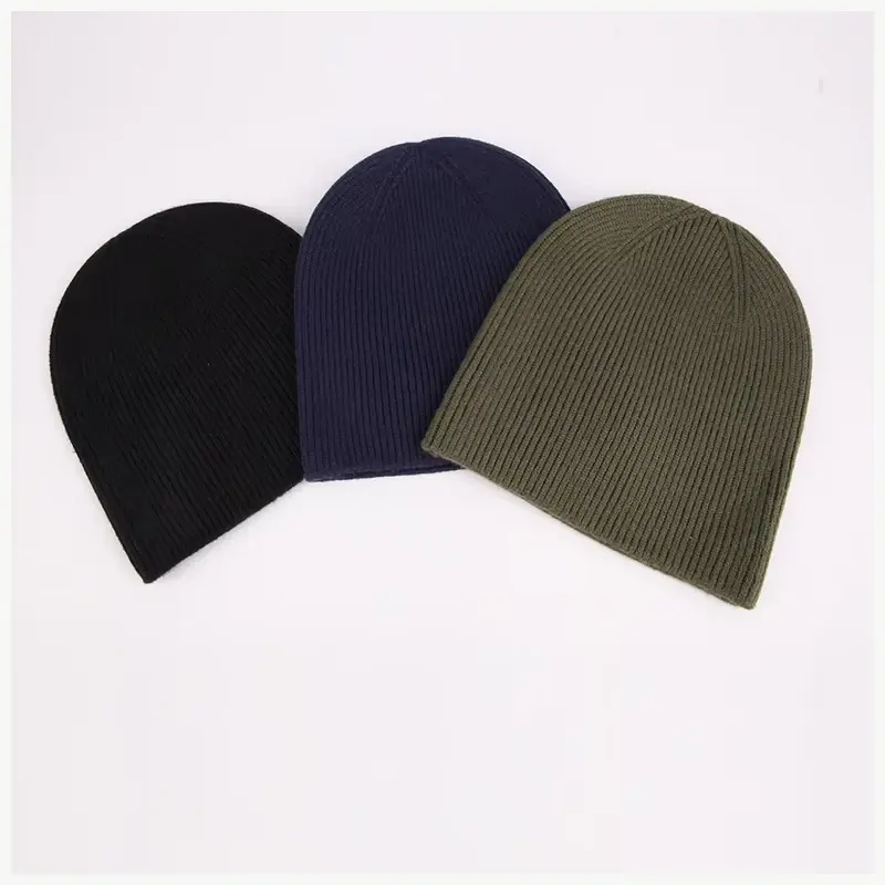 Black, navy, and olive cuffless knit beanies