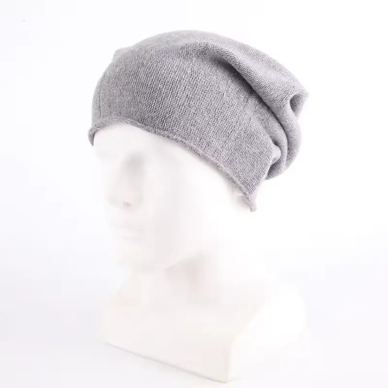 Gray rib knit slouchy beanie displayed on a mannequin