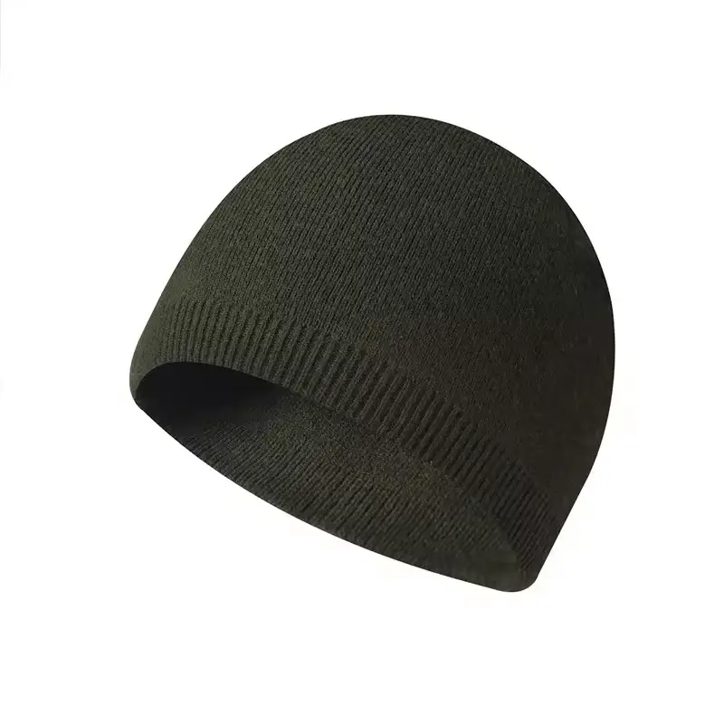 Olive plain cuffless knit beanie