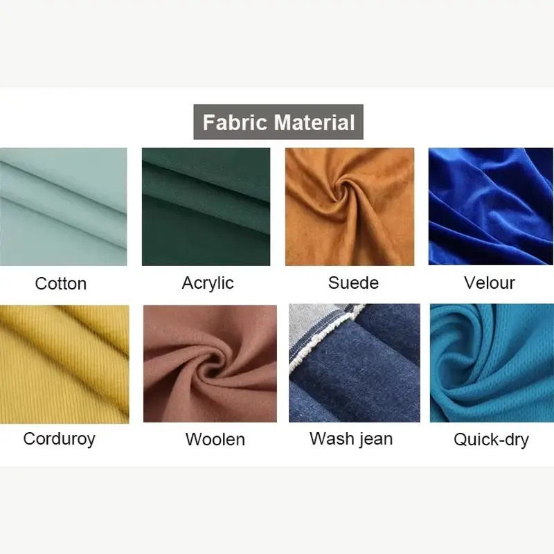 Cotton, acrylic and wool fabric samples in several colors and textures