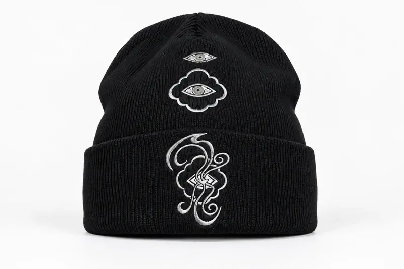 Black ribbed cuffed beanie with a clearly visible embroidered front logo