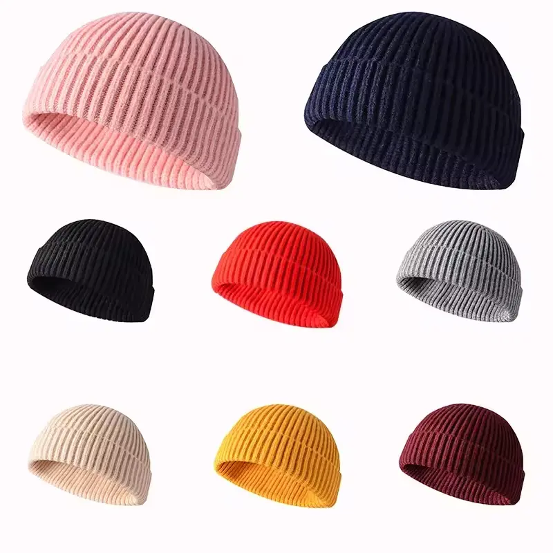 Short rib-knit fisherman beanies in several solid colors
