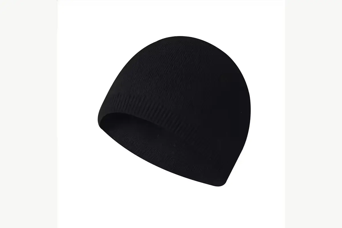 Plain black close-fitting skull cap with a clean lower edge