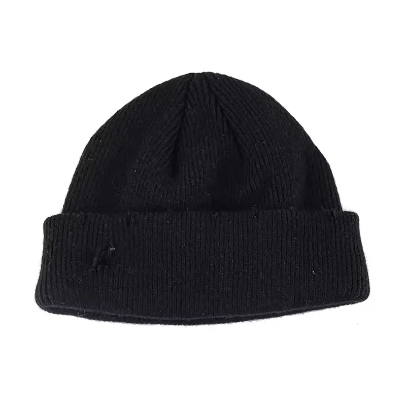 Black ribbed beanie with a folded cuff