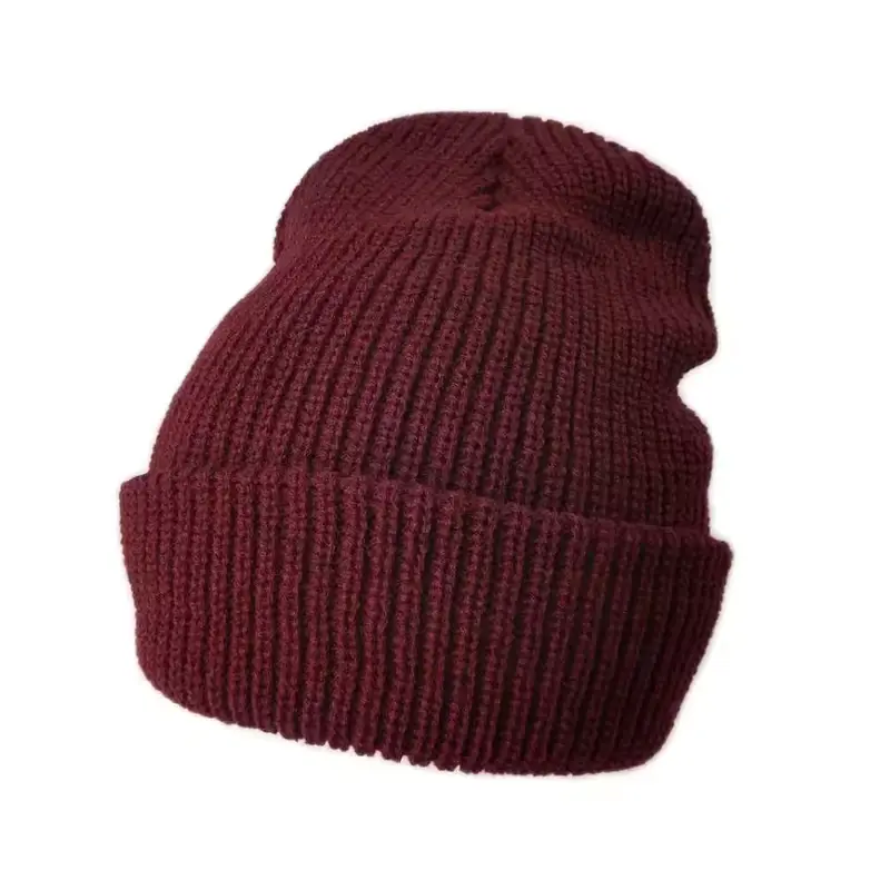 Burgundy short cuffed beanie shown from the rear side
