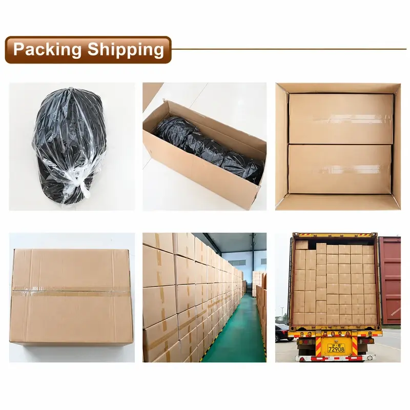 Packaging and shipping examples including individual bags, cartons and palletized cartons