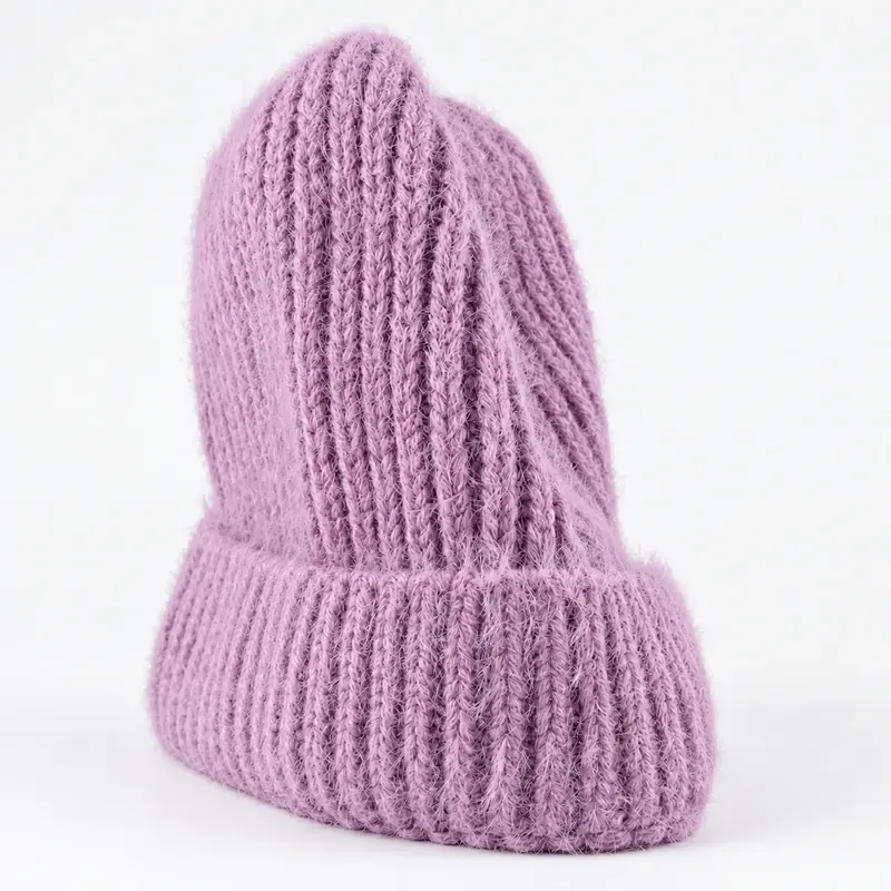 Lavender slouchy rib-knit beanie with extended crown